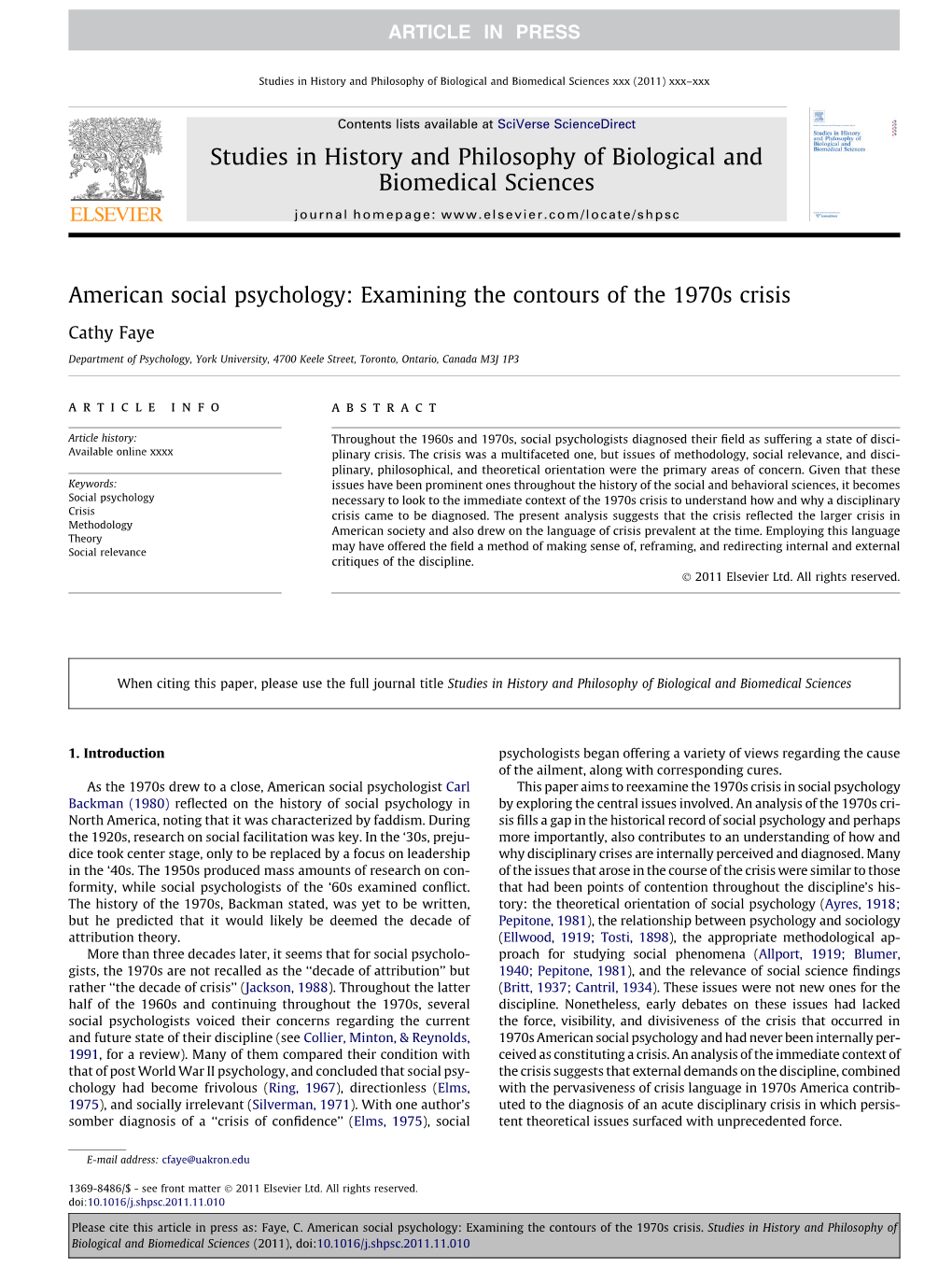 American Social Psychology: Examining the Contours of the 1970S Crisis