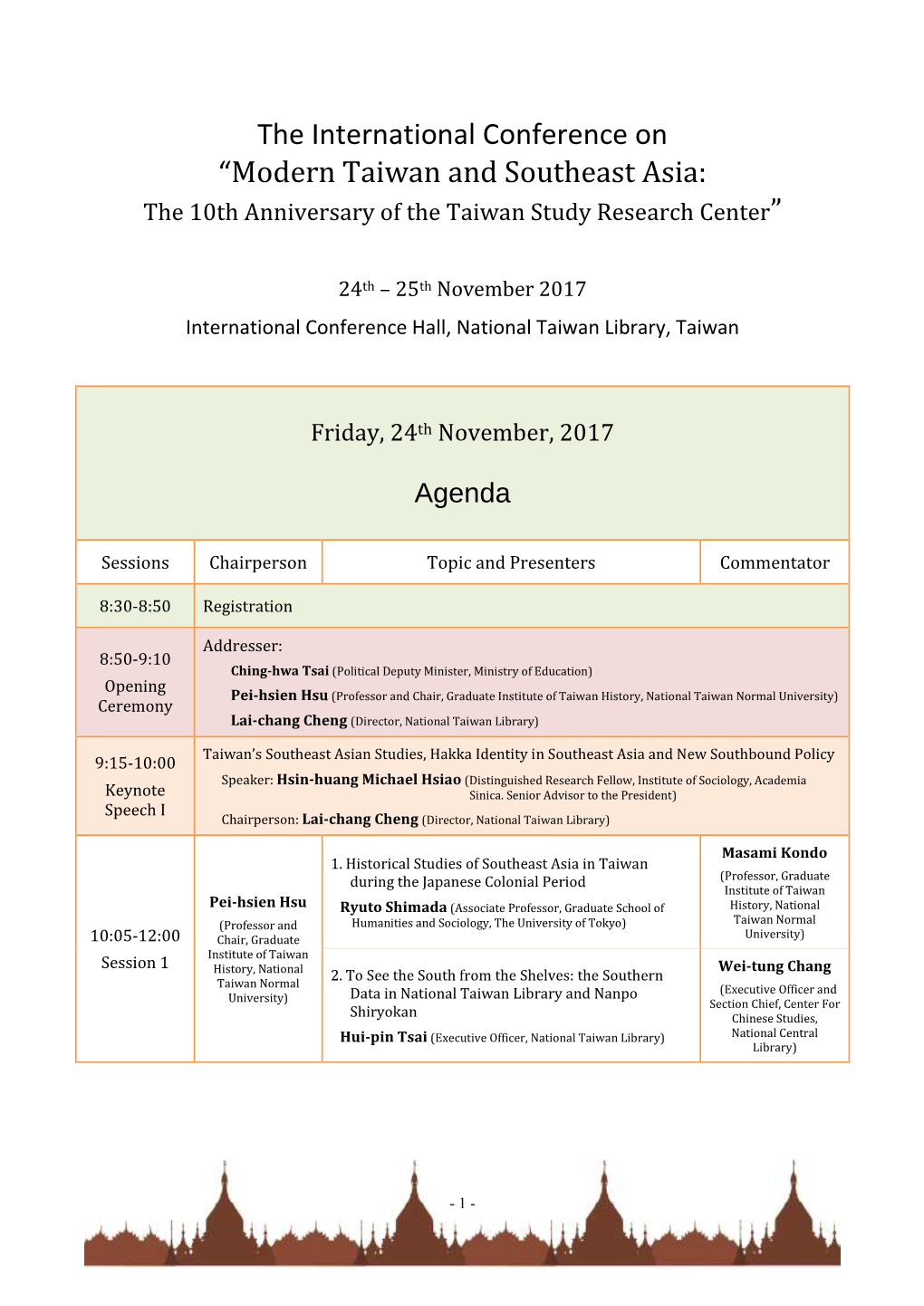 The International Conference on “Modern Taiwan and Southeast Asia: the 10Th Anniversary of the Taiwan Study Research Center”