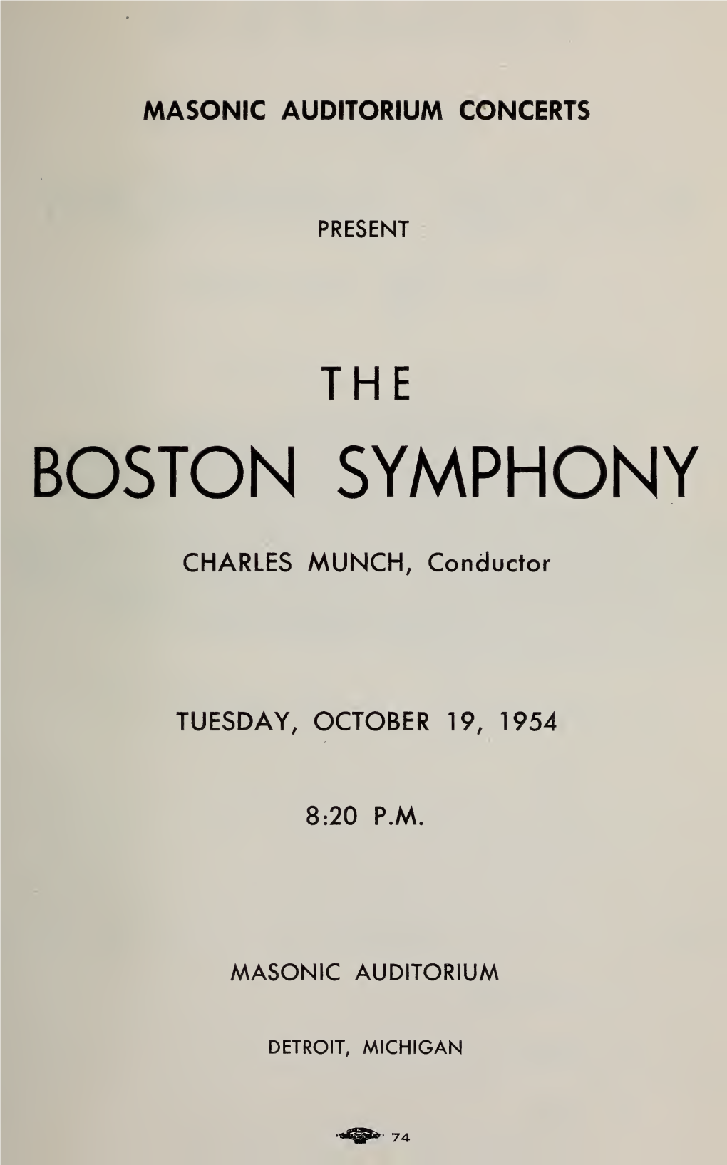 Boston Symphony Orchestra Concert Programs, Season 74, 1954