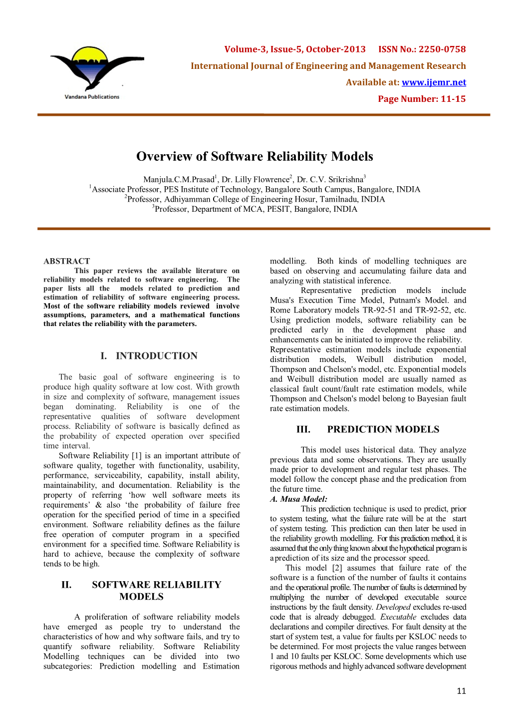 Overview of Software Reliability Models