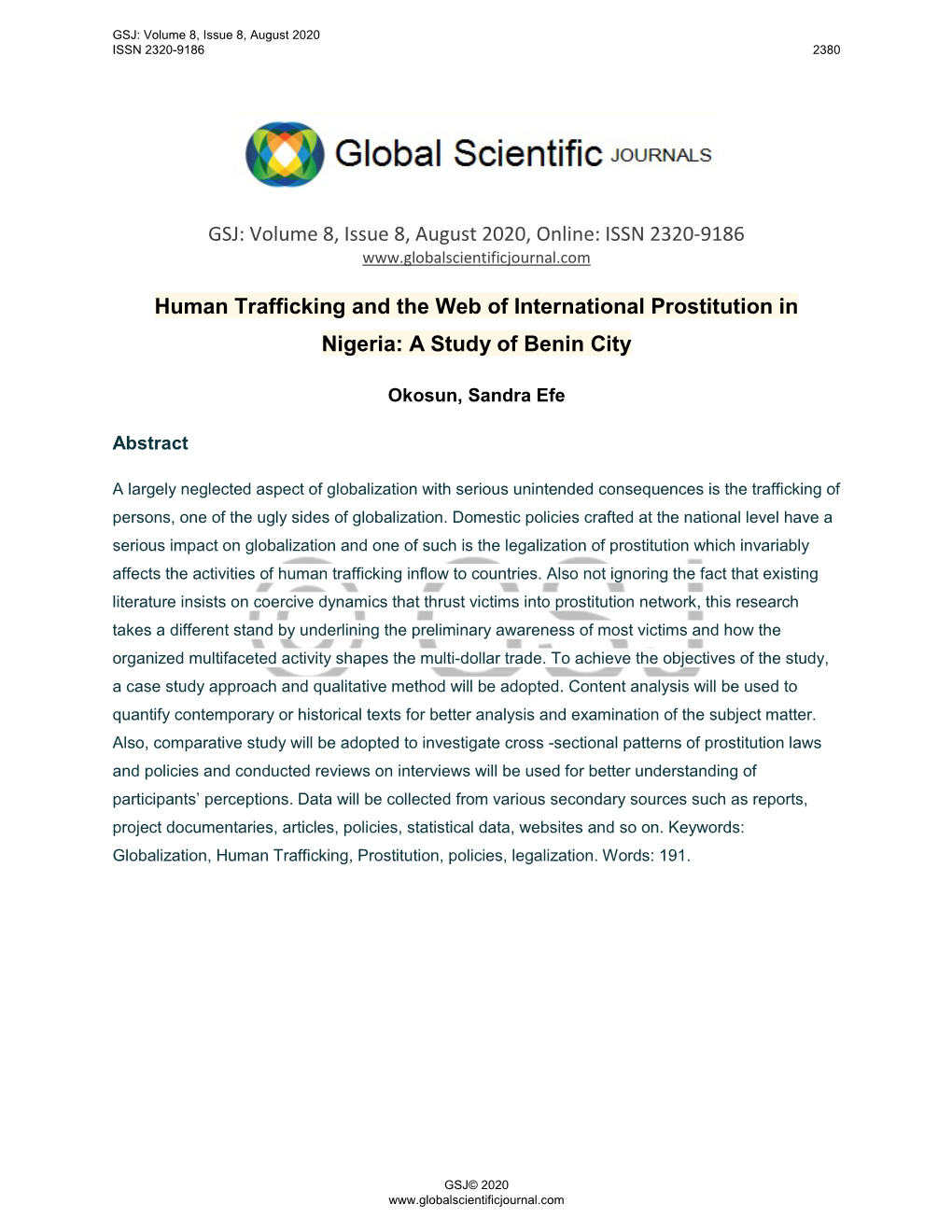 ISSN 2320-9186 Human Trafficking and the Web of International