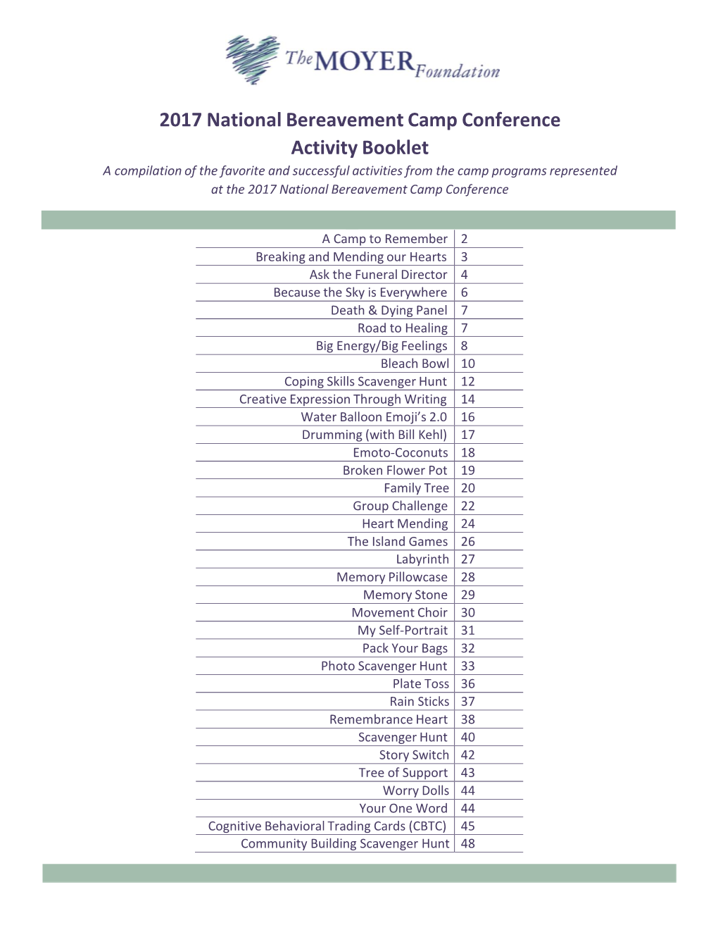 2017 National Bereavement Camp Conference Activity Booklet