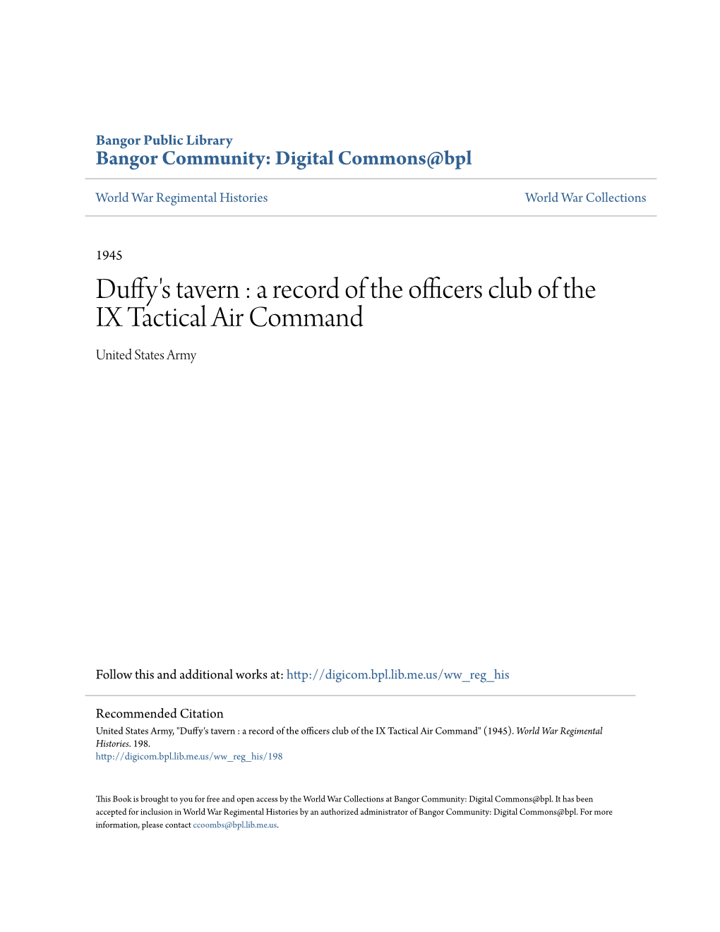 Duffy's Tavern : a Record of the Officers Club of the IX Tactical Air Command United States Army