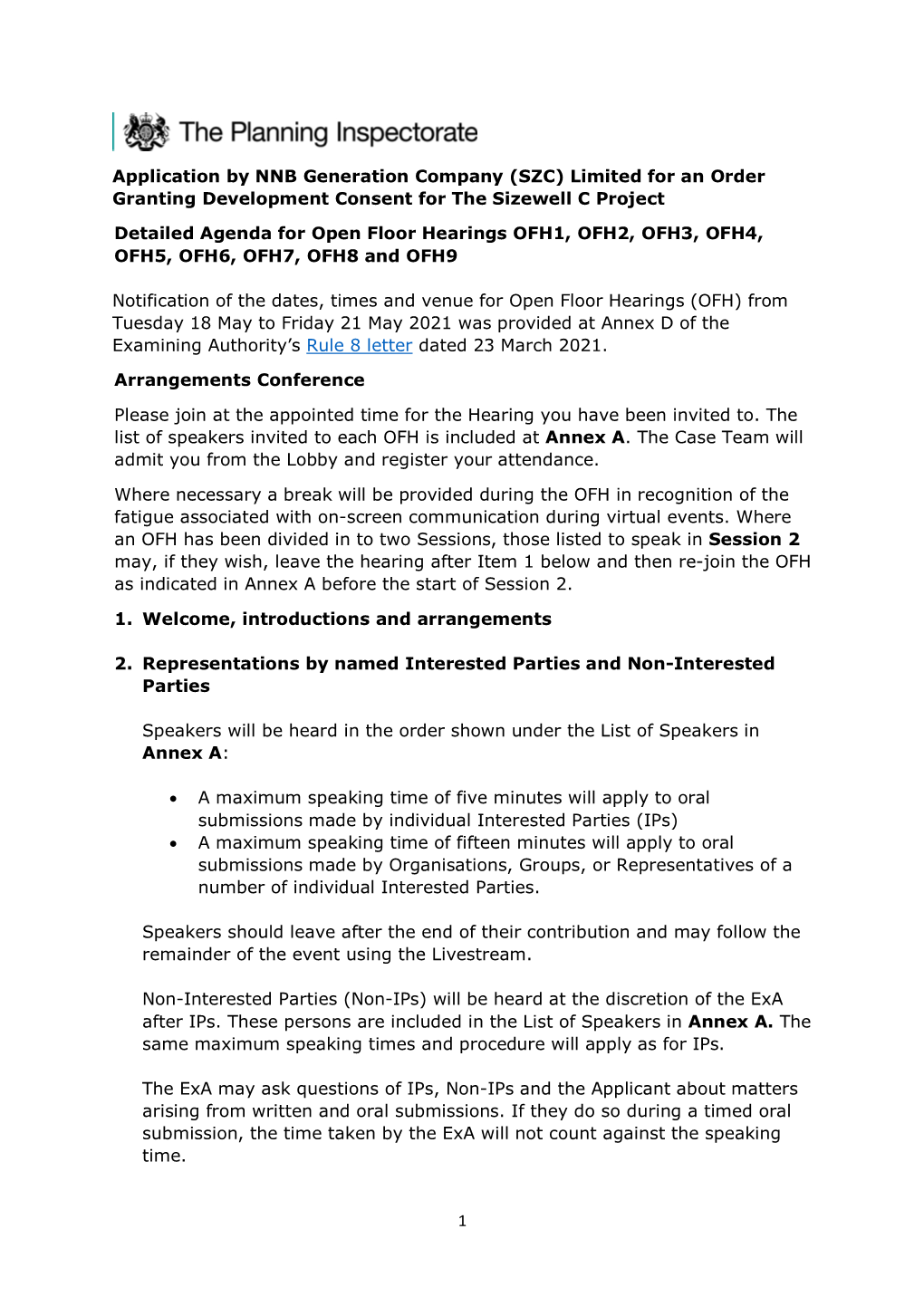 1 Application by NNB Generation Company (SZC) Limited for an Order Granting Development Consent for the Sizewell C Project Detai