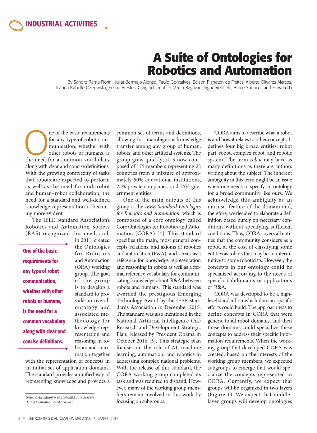 A Suite of Ontologies for Robotics and Automation