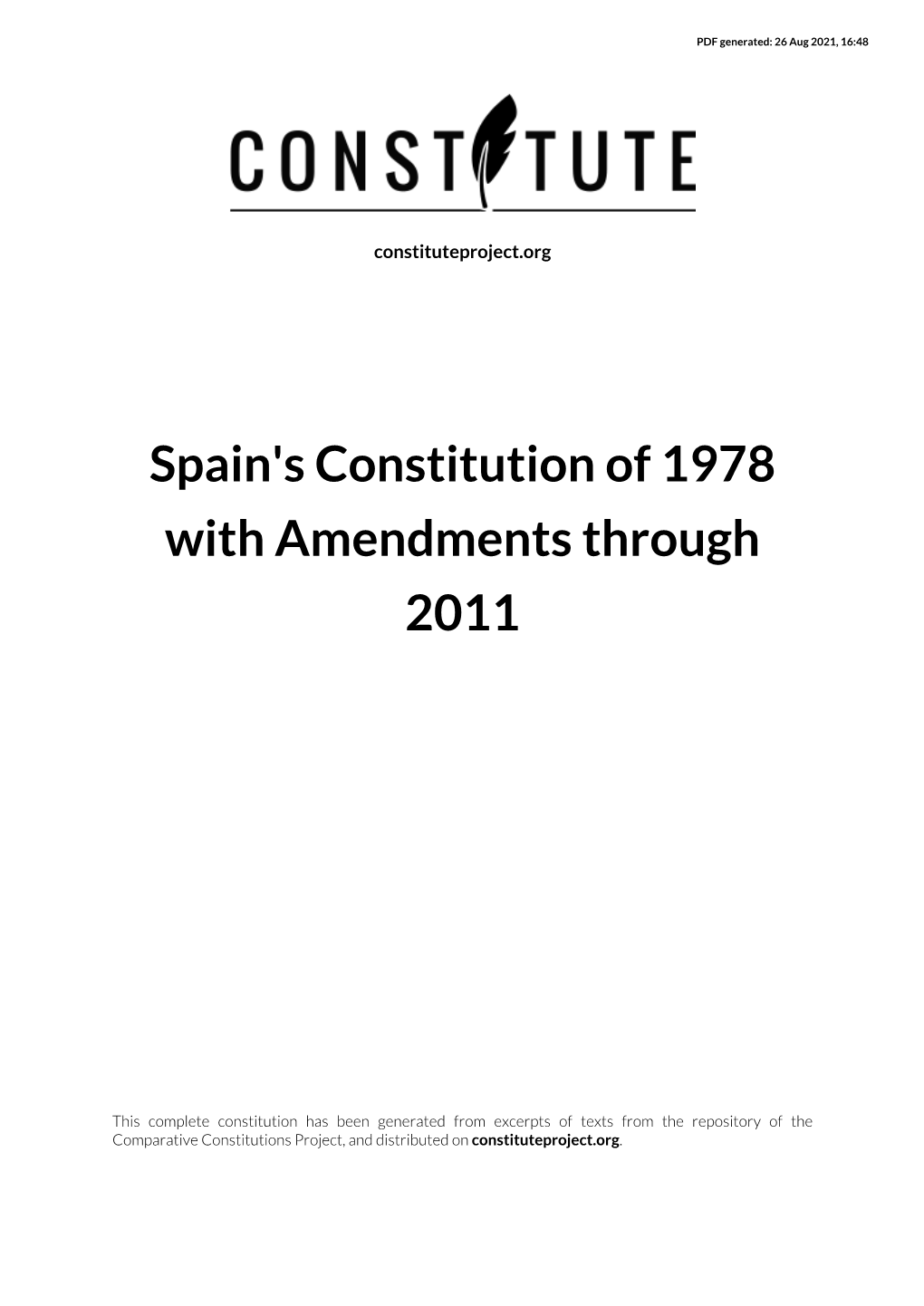 Spain's Constitution of 1978 with Amendments Through 2011