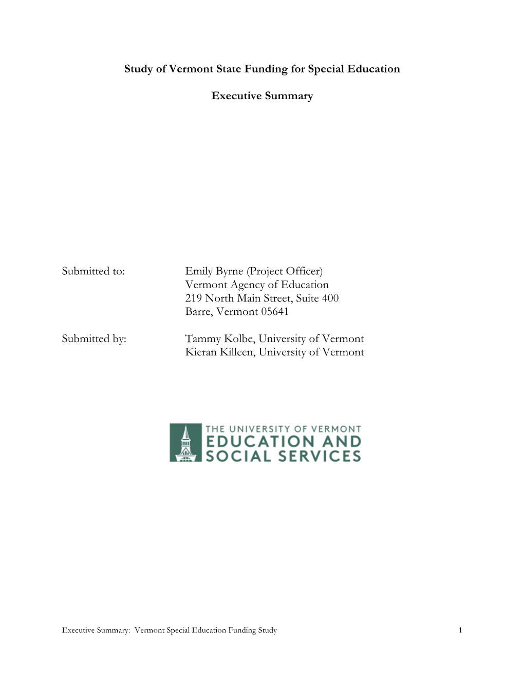 Study of Vermont State Funding for Special Education