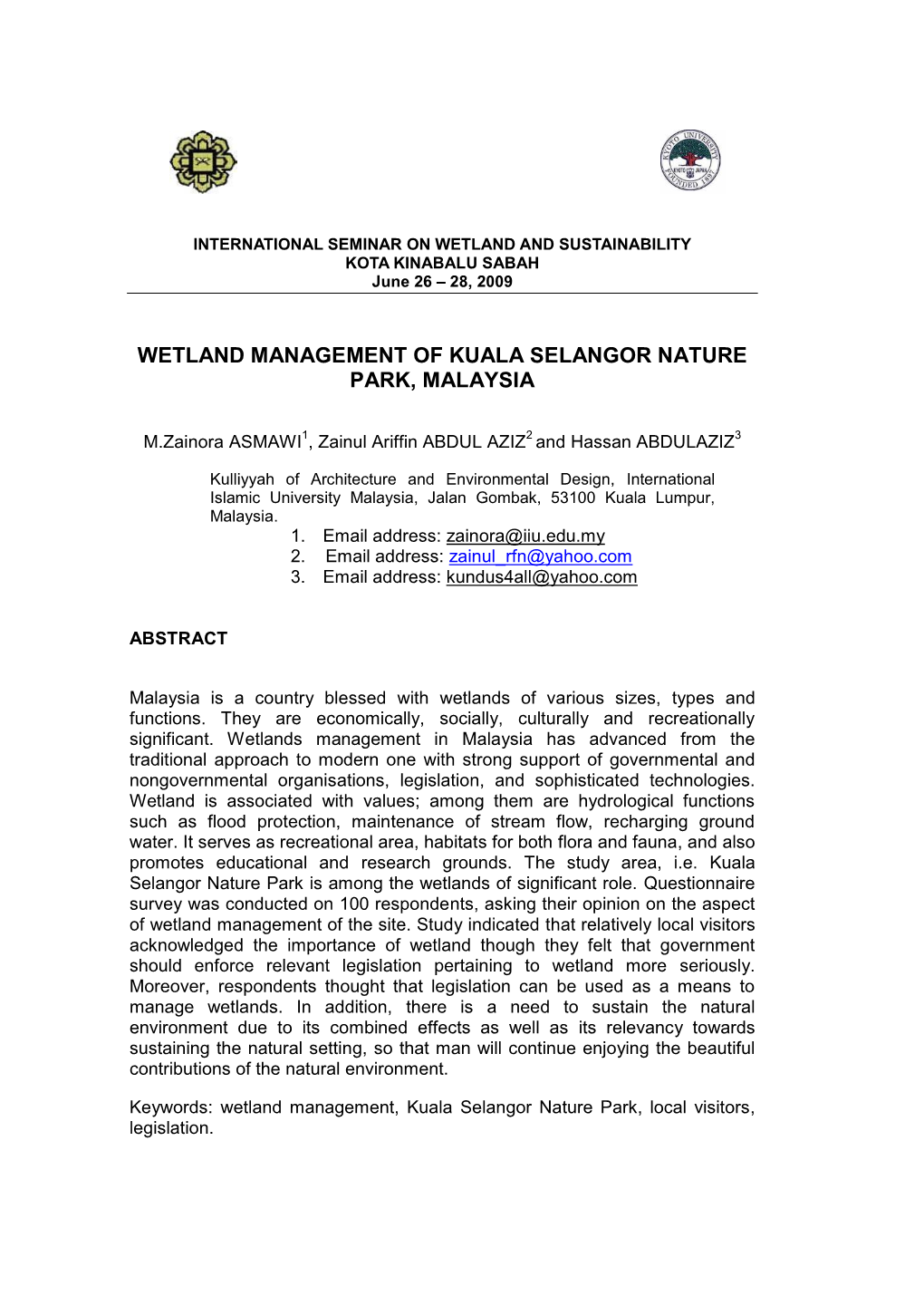 Wetland Management of Kuala Selangor Nature Park, Malaysia