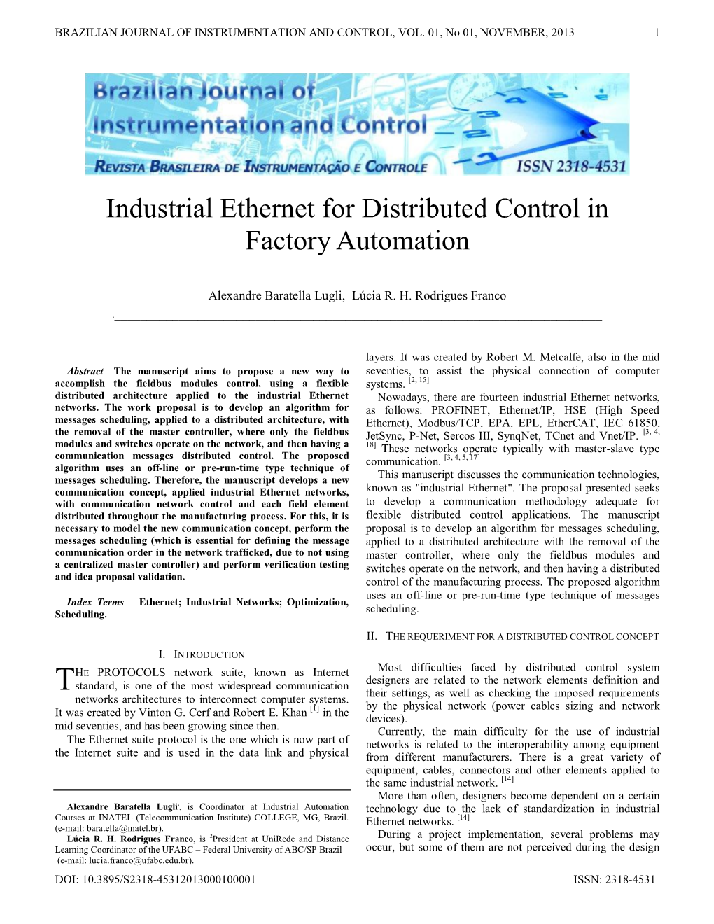 Industrial Ethernet for Distributed Control in Factory Automation