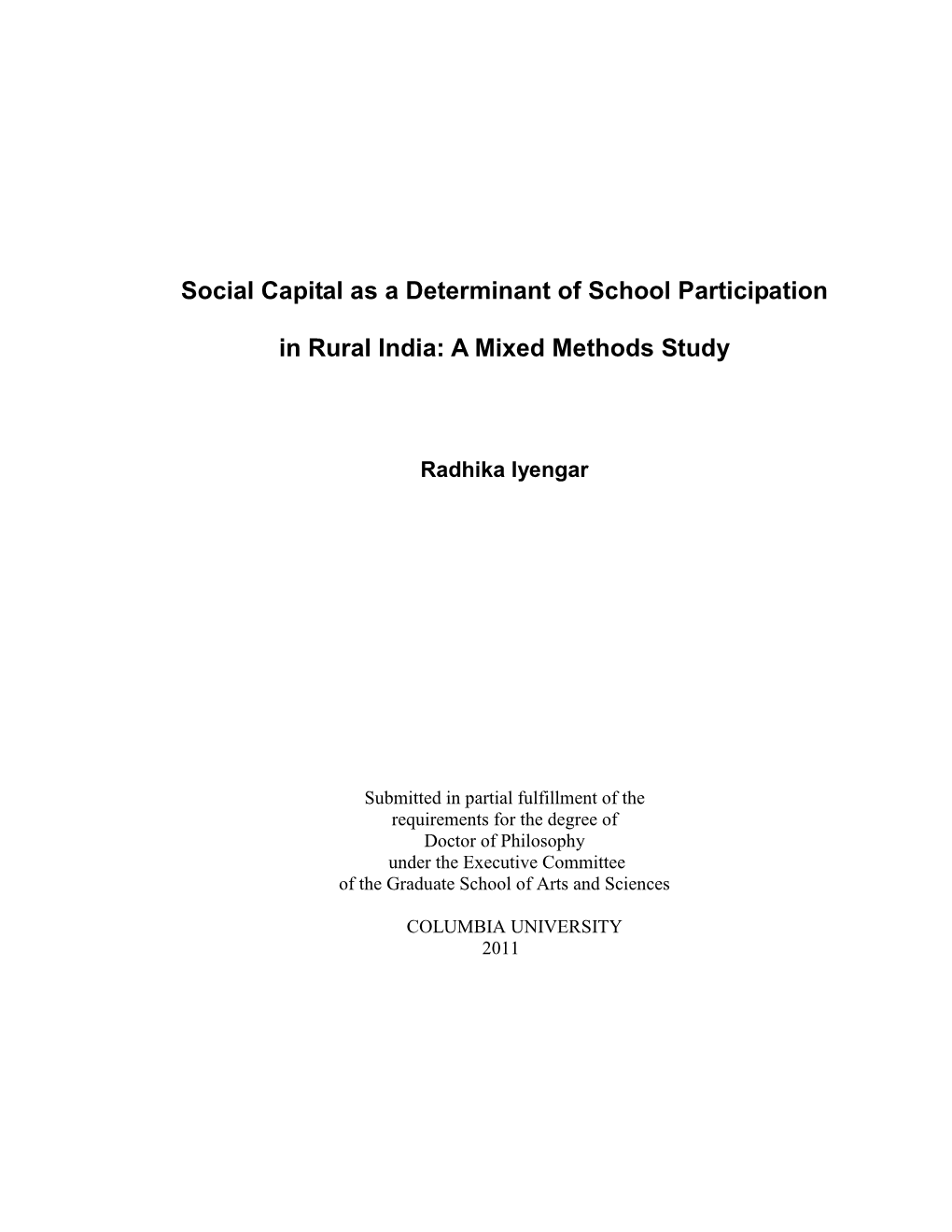 Social Capital As a Determinant of School Participation in Rural India: a Mixed Methods Study