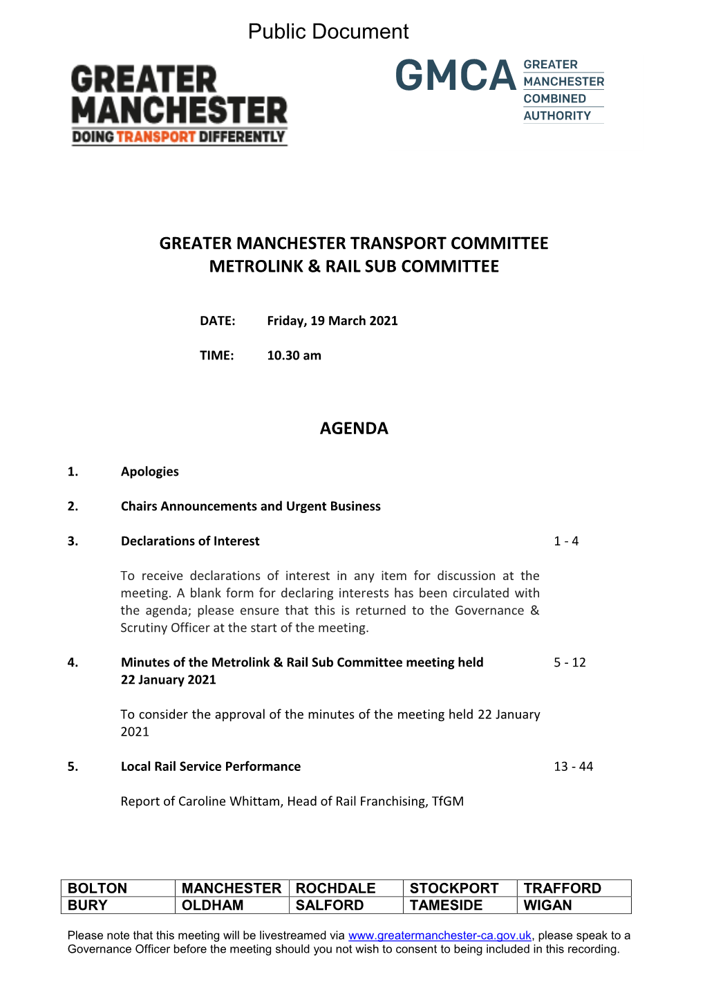 (Public Pack)Agenda Document for Greater Manchester Transport Committee, 19/03/2021 10:30