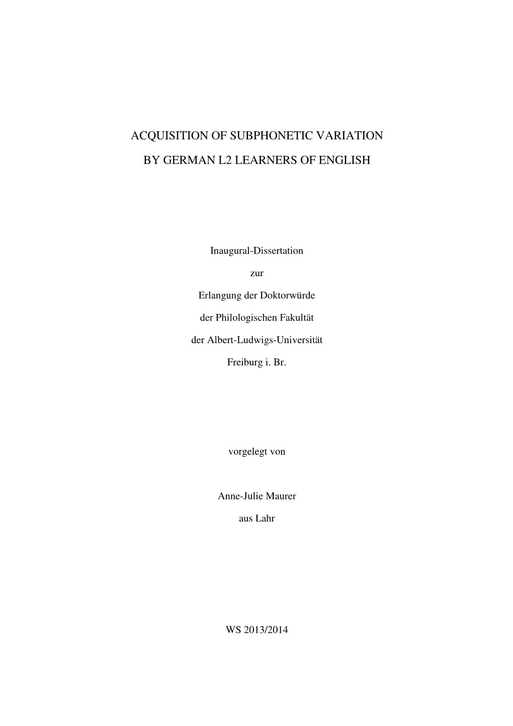 Acquisition of Subphonetic Variation by German L2