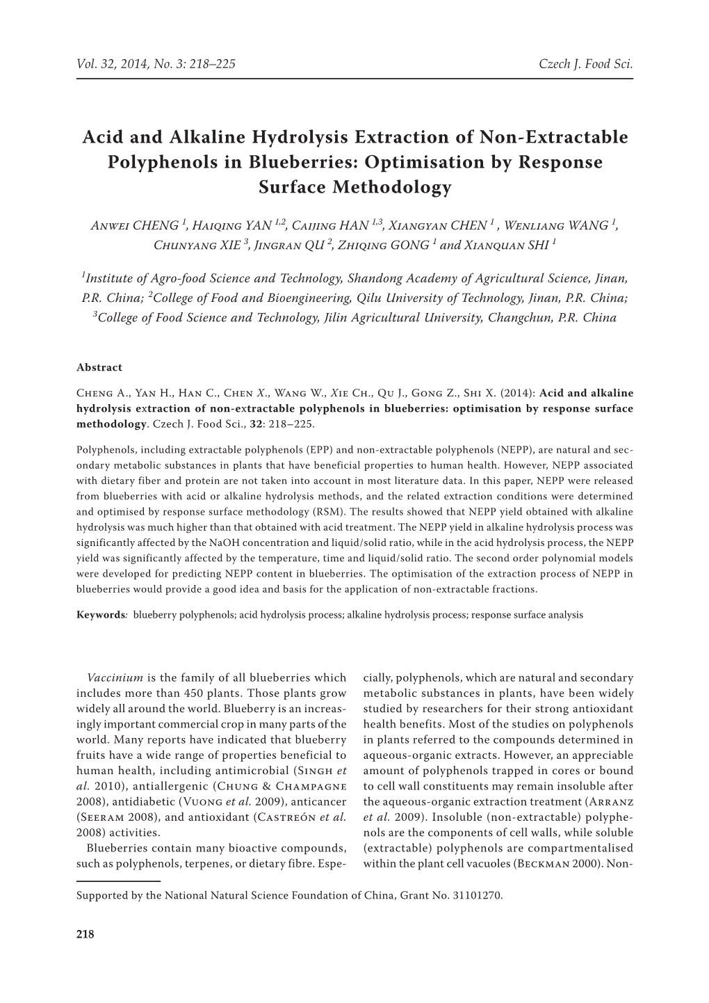 Acid and Alkaline Hydrolysis Extraction of Non-Extractable Polyphenols in Blueberries: Optimisation by Response Surface Methodology