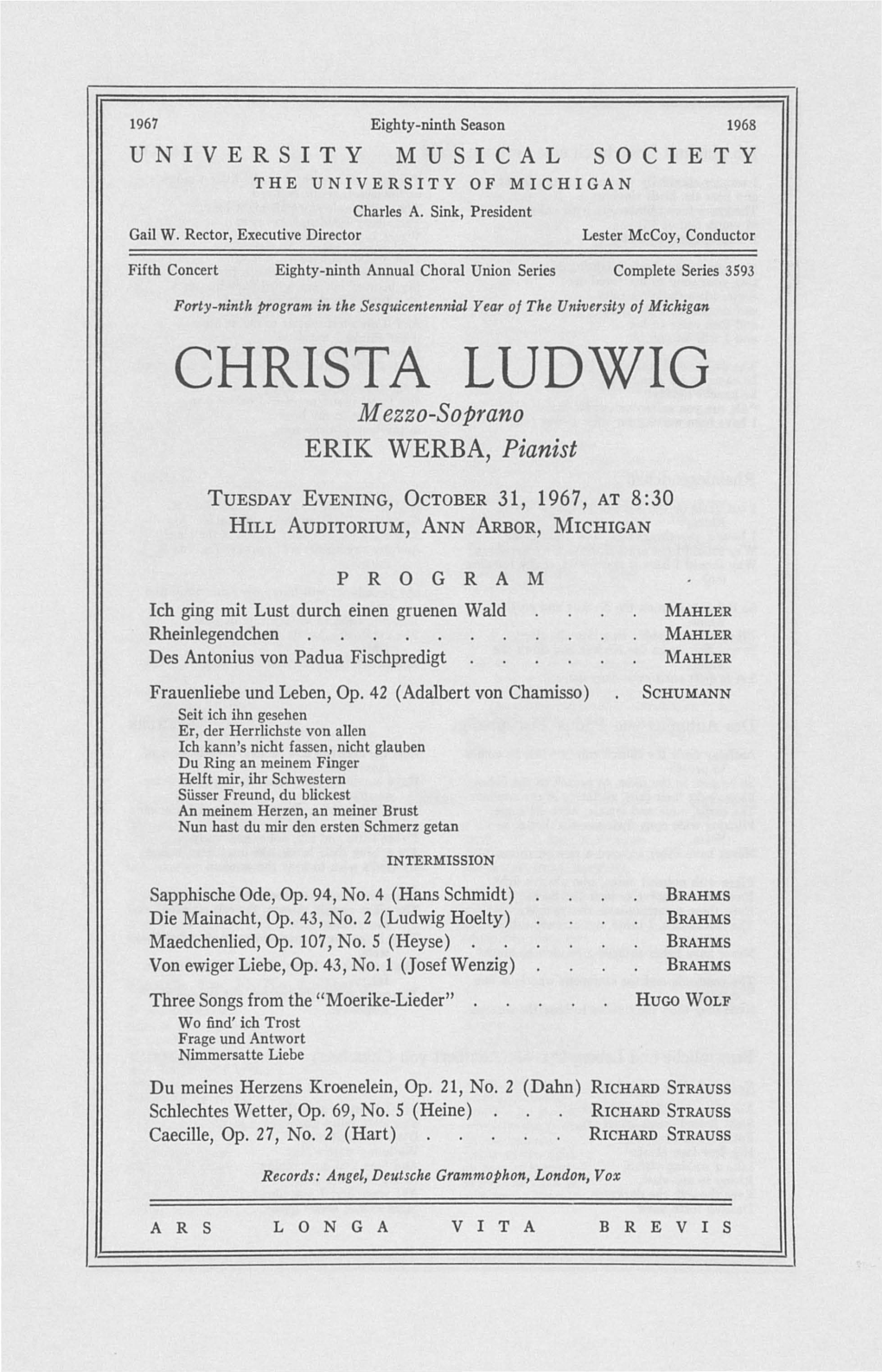 CHRISTA LUDWIG Mezzo-Soprano ERIK WERBA, Pianist