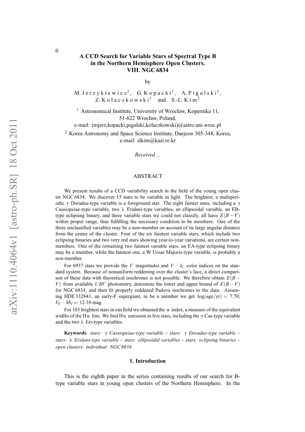 A CCD Search for Variable Stars of Spectral Type B in the Northern