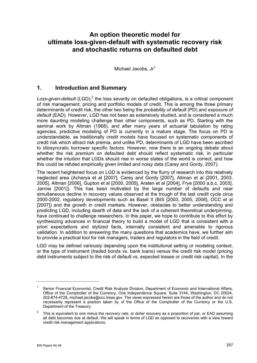 An Option Theoretic Model for Ultimate Loss-Given-Default with Systematic Recovery Risk and Stochastic Returns on Defaulted Debt