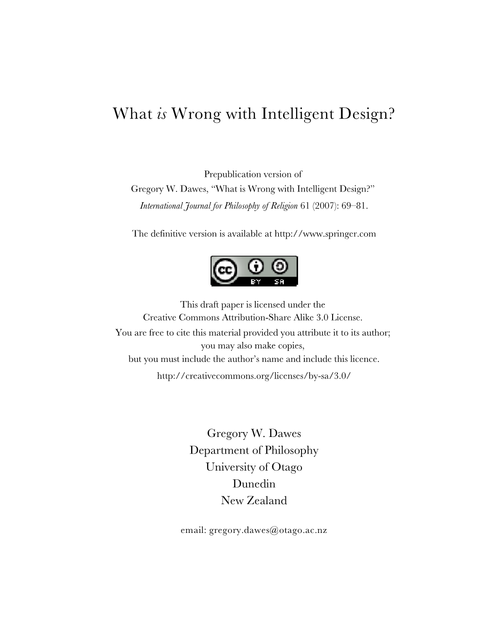 What Is Wrong with Intelligent Design?