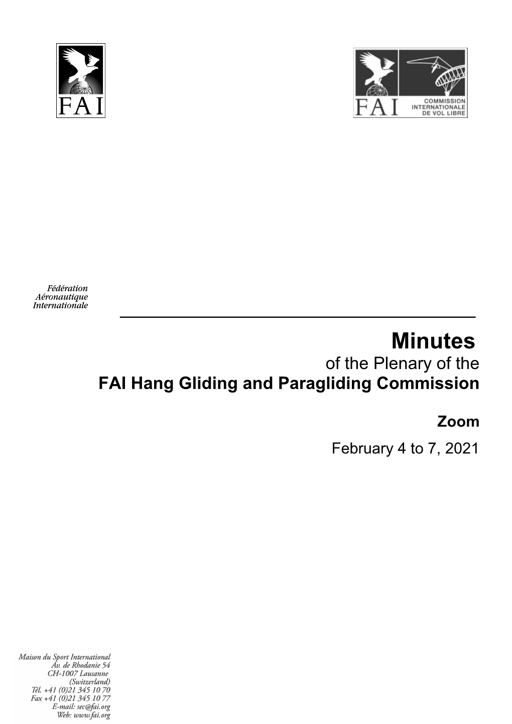 Minutes of the Plenary of the FAI Hang Gliding and Paragliding Commission