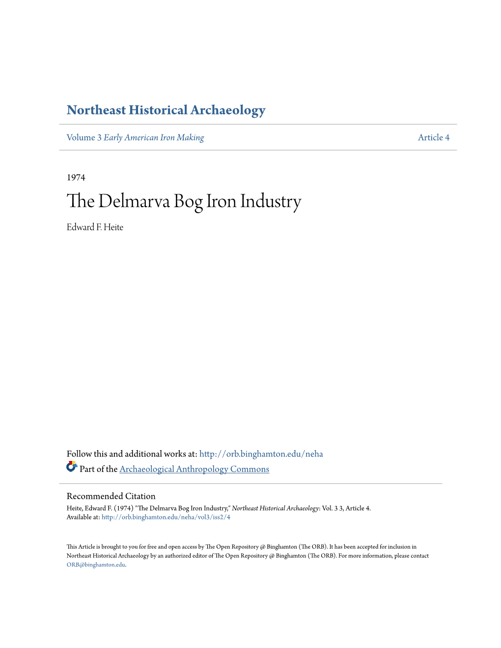 The Delmarva Bog Iron Industry