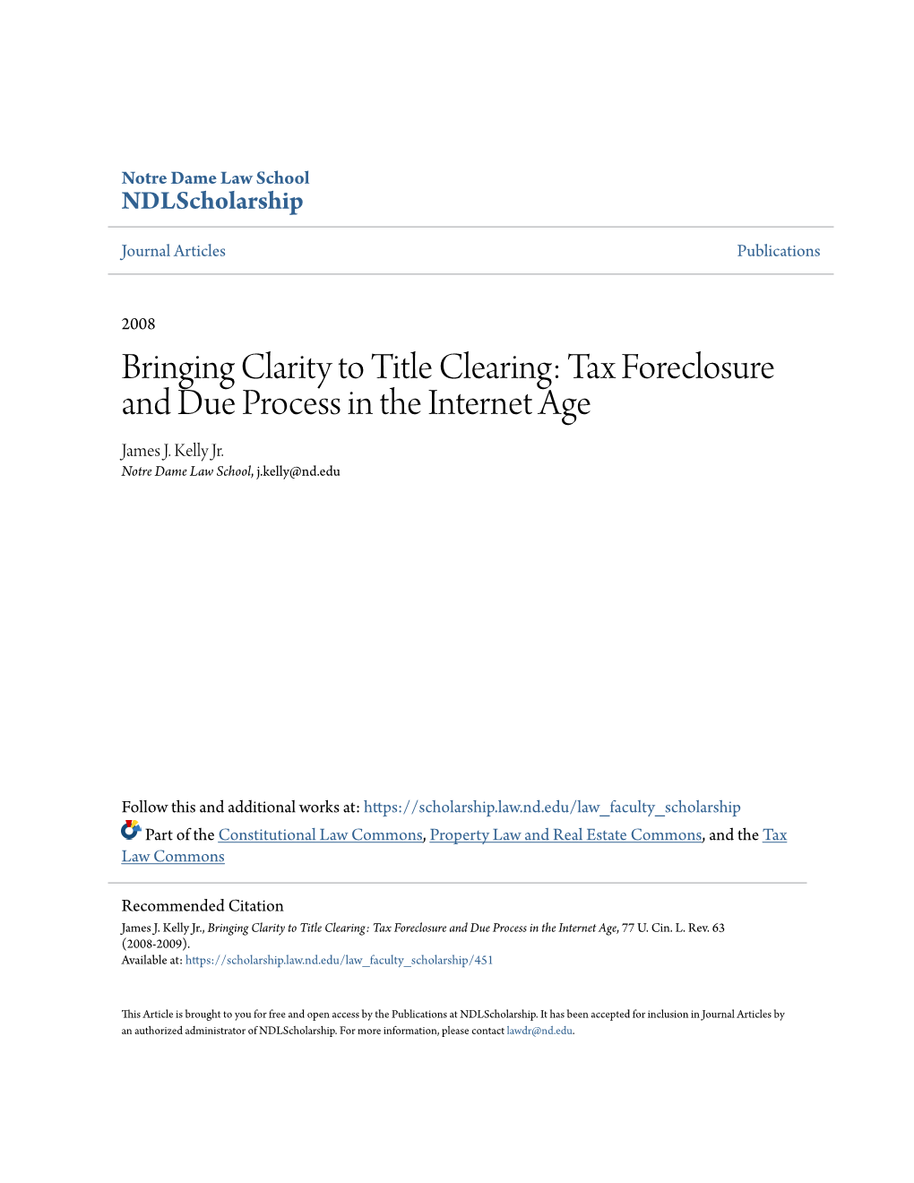 Tax Foreclosure and Due Process in the Internet Age James J