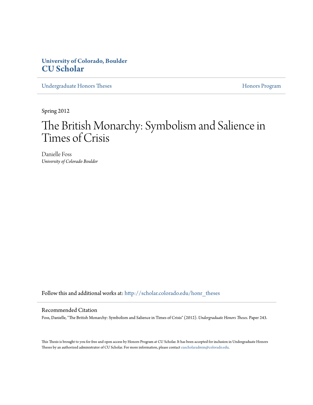 The British Monarchy: Symbolism and Salience in Times of Crisis