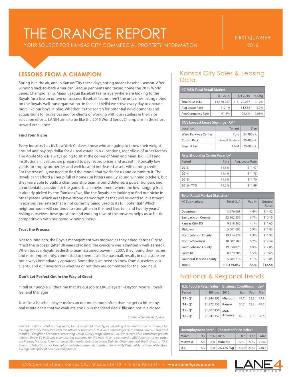 The Orange Report First Quarter Your Source for Kansas City Commercial Property Information 2016