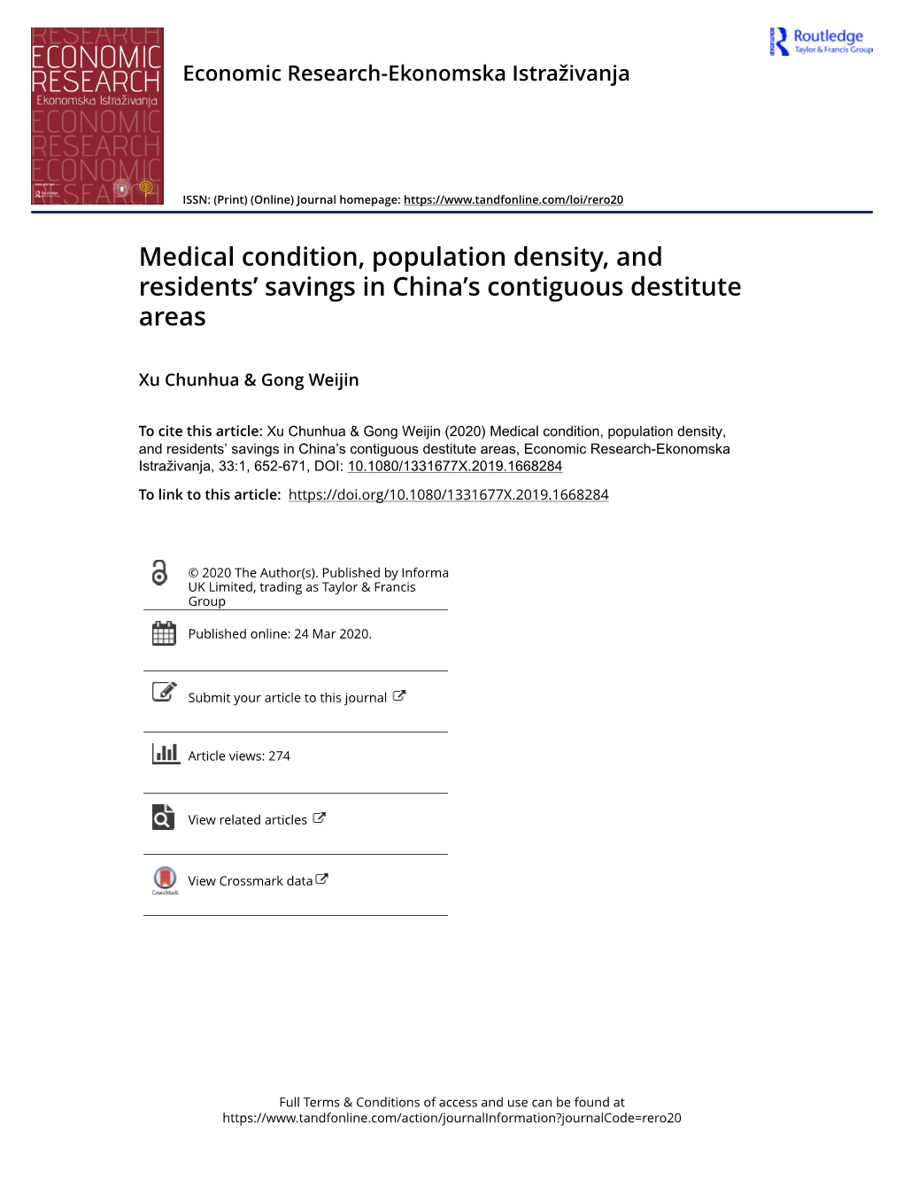 Medical Condition, Population Density, and Residents' Savings in China's