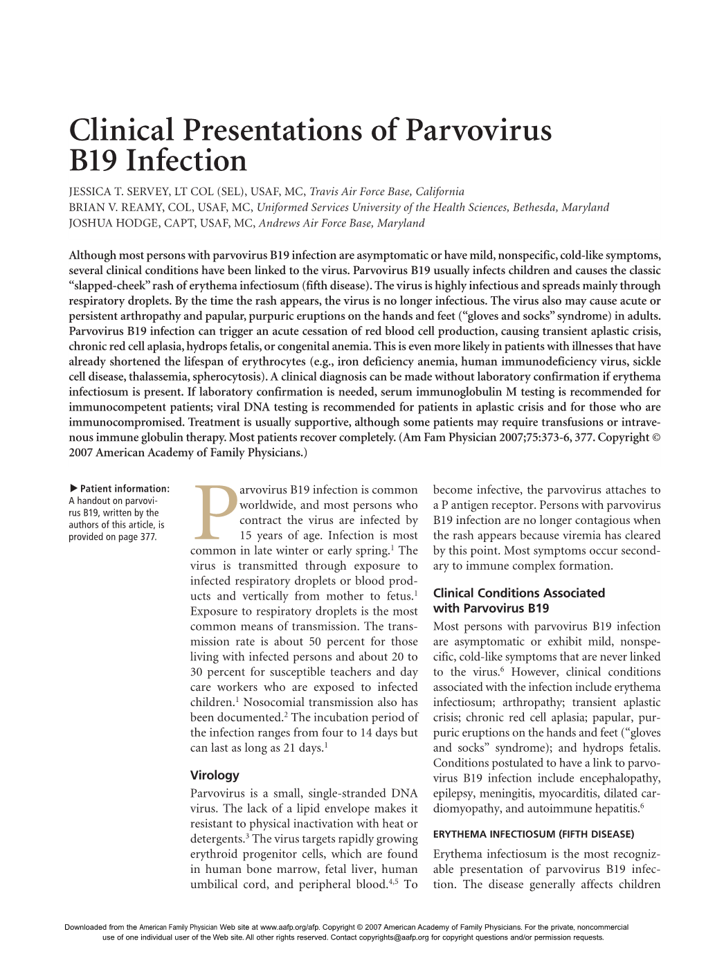 Clinical Presentations of Parvovirus B19 Infection JESSICA T