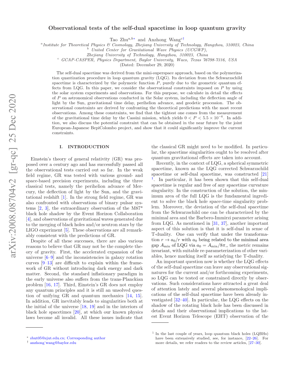 Arxiv:2008.08704V2 [Gr-Qc] 25 Dec 2020