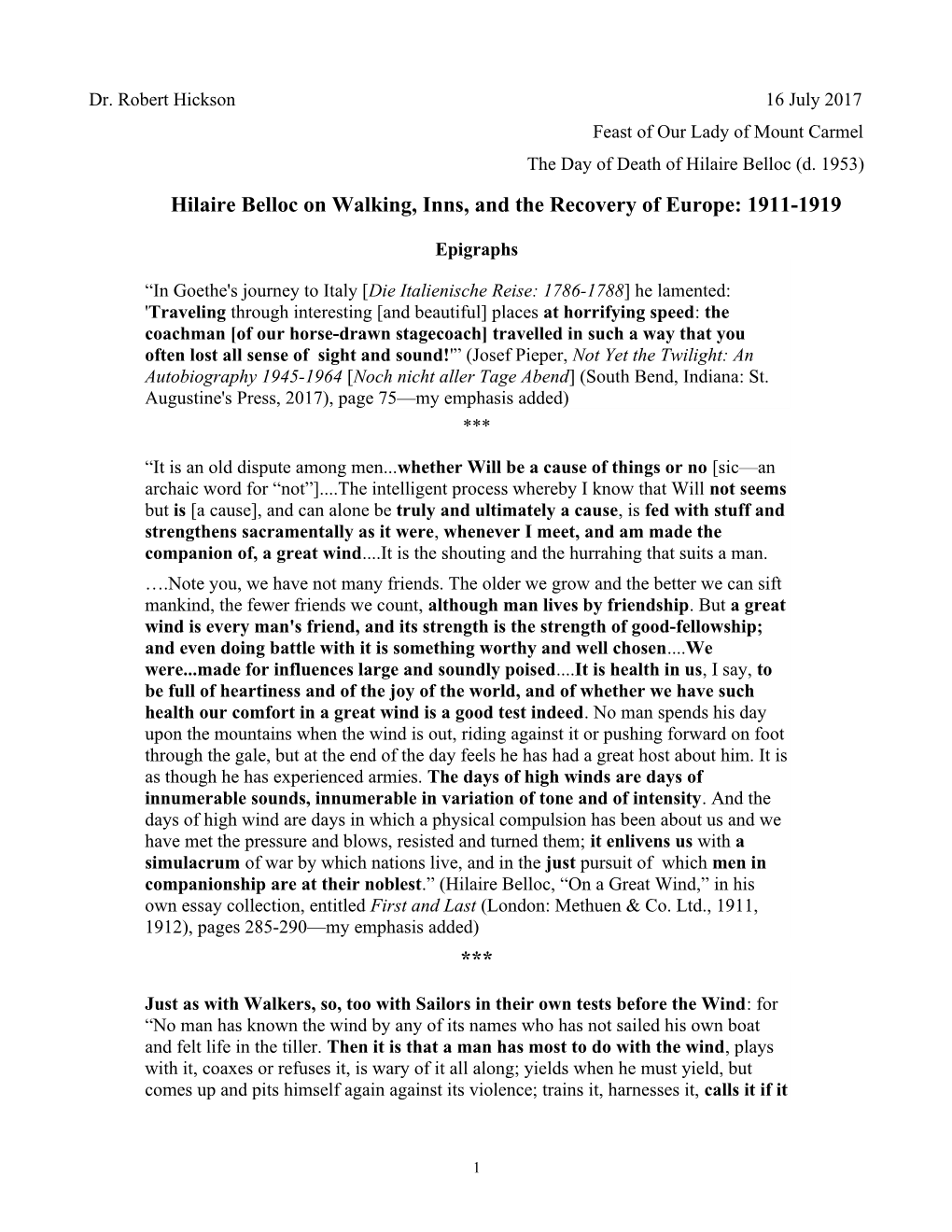 Hilaire Belloc on Walking, Inns, and the Recovery of Europe: 1911-1919