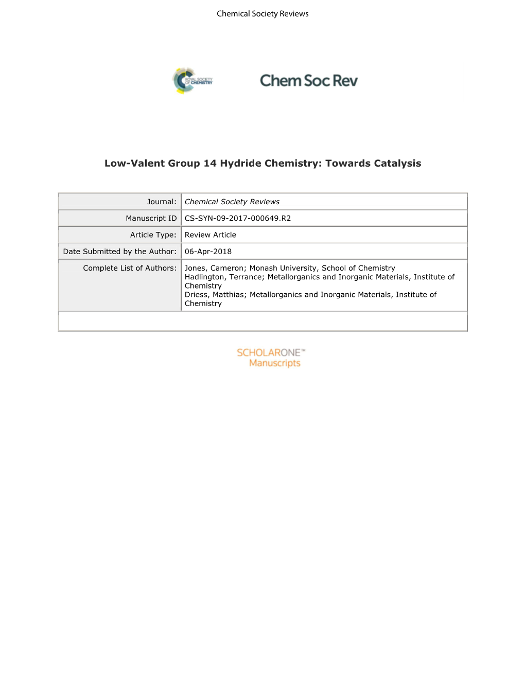 Low-Valent Group 14 Hydride Chemistry: Towards Catalysis