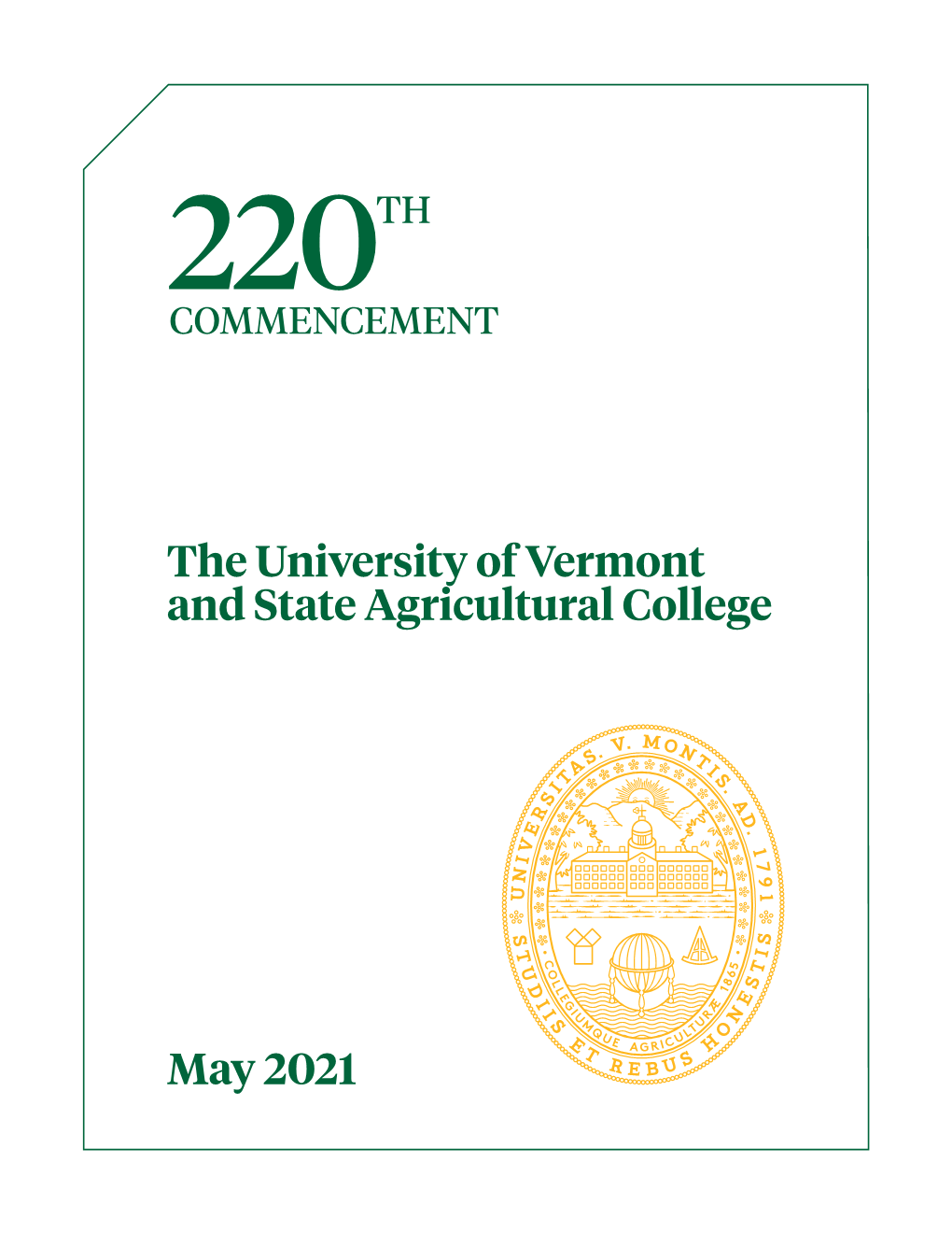 The University of Vermont and State Agricultural College May 2021