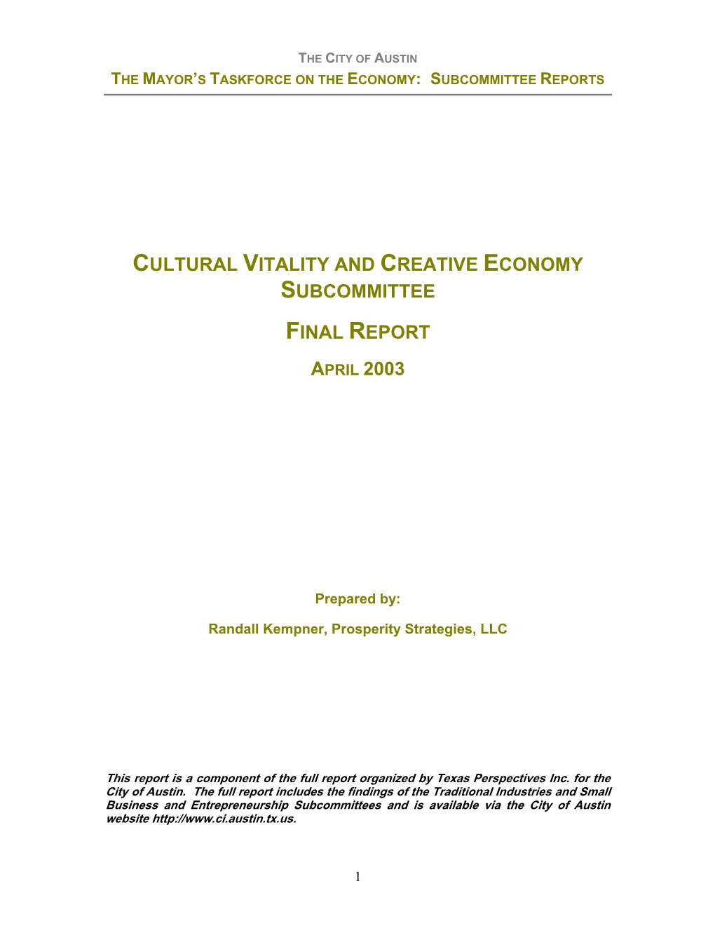 Cultural Vitality and Creative Economy Report