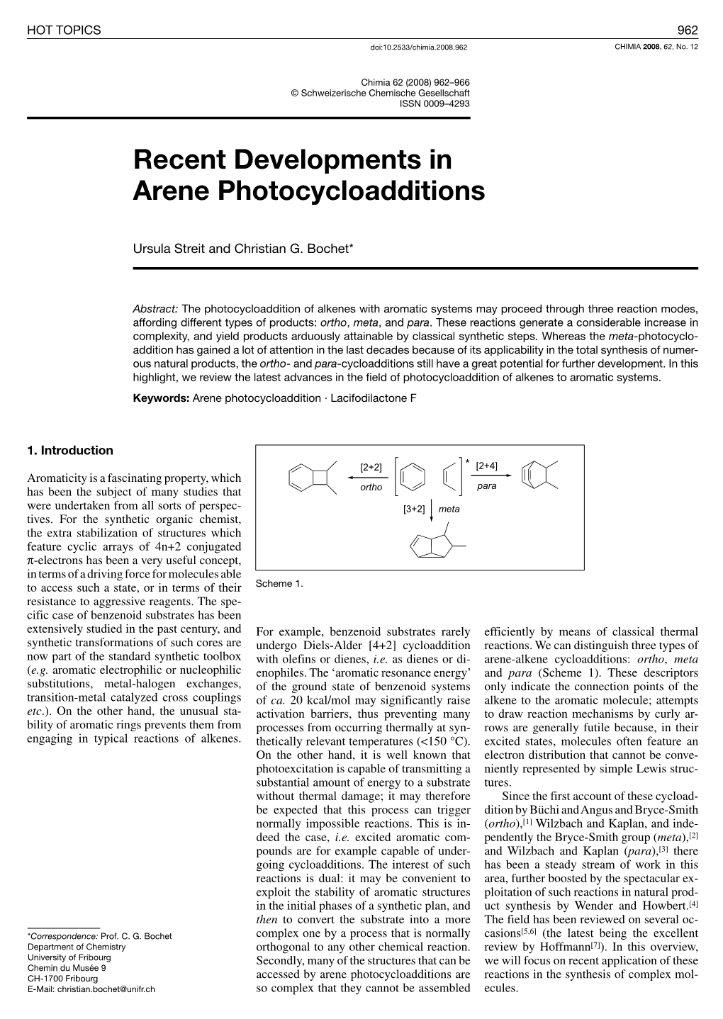 Recent Developments in Arene Photocycloadditions