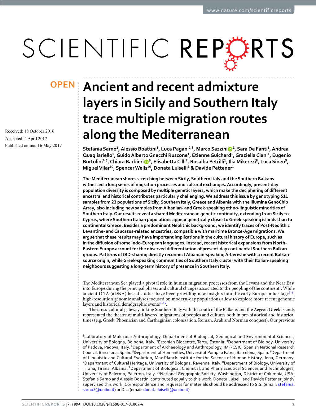 Ancient and Recent Admixture Layers in Sicily and Southern Italy Trace