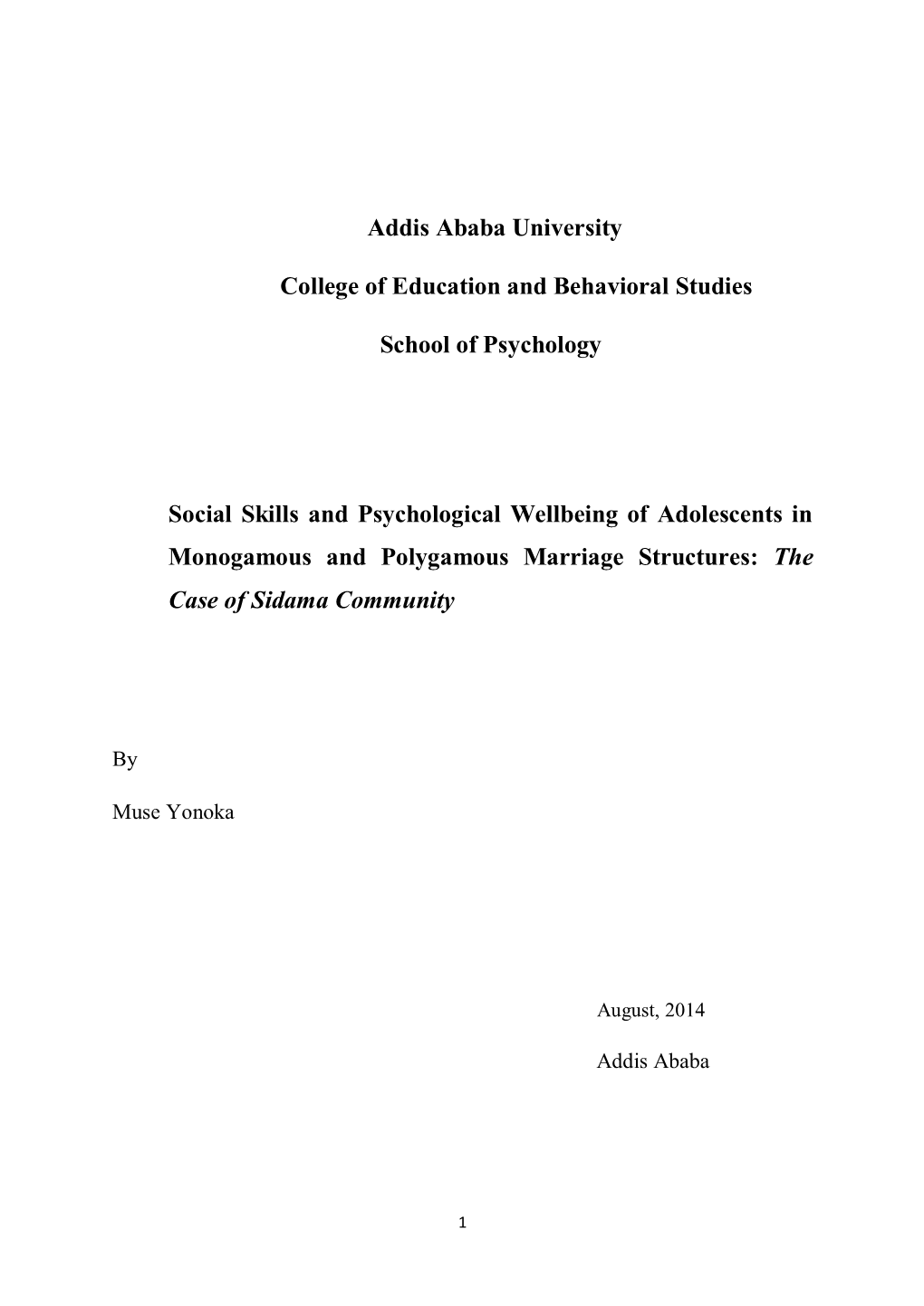 Addis Ababa University College of Education and Behavioral Studies