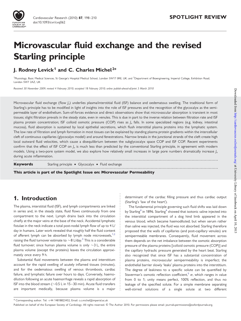 Microvascular Fluid Exchange and the Revised Starling Principle