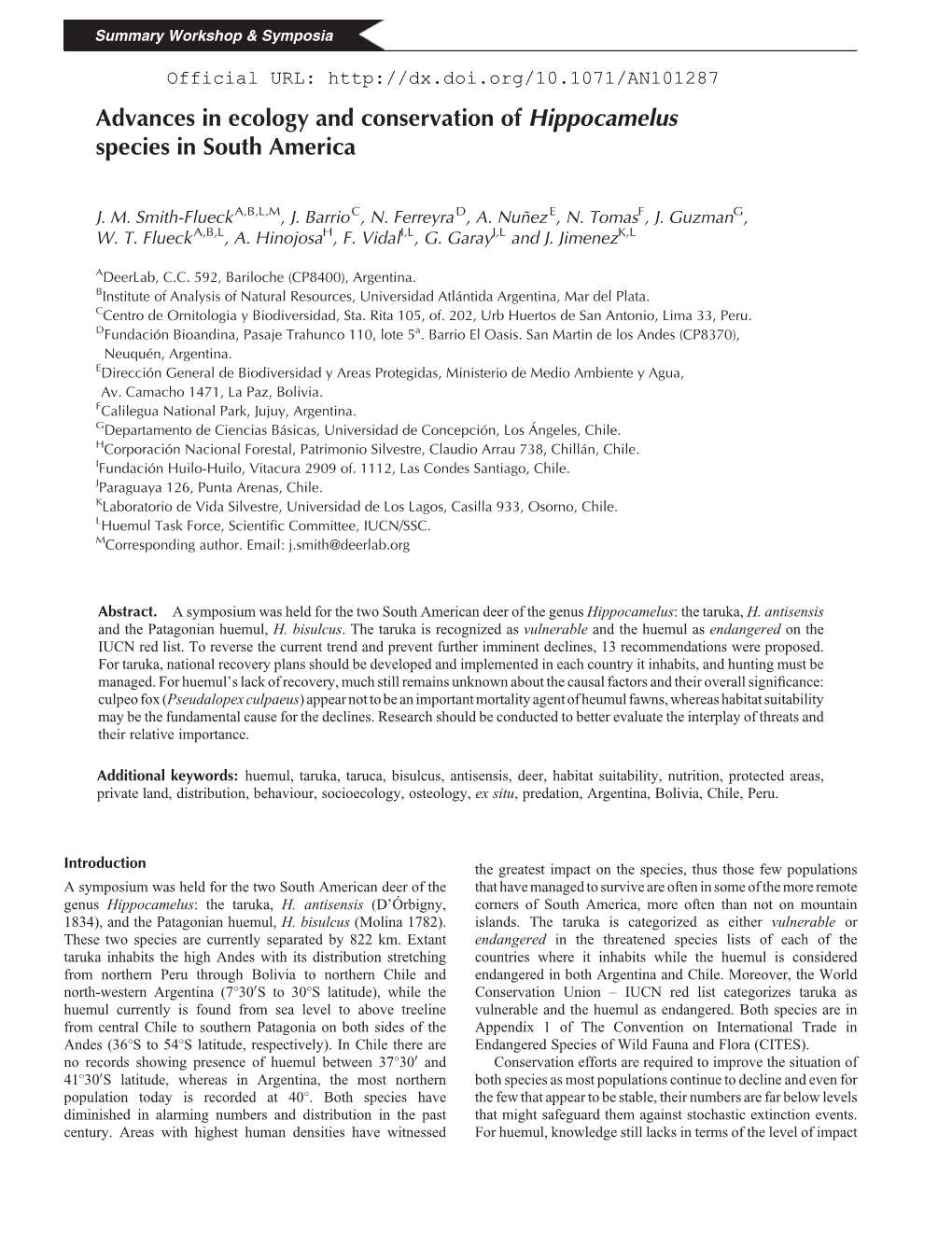 Advances in Ecology and Conservation of Hippocamelus Species in South America