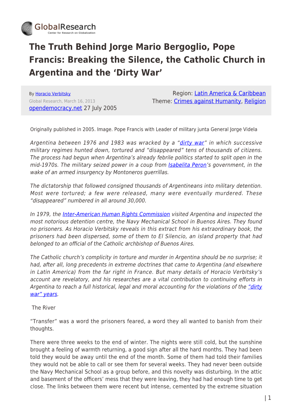 The Truth Behind Jorge Mario Bergoglio, Pope Francis: Breaking the Silence, the Catholic Church in Argentina and the ‘Dirty War’