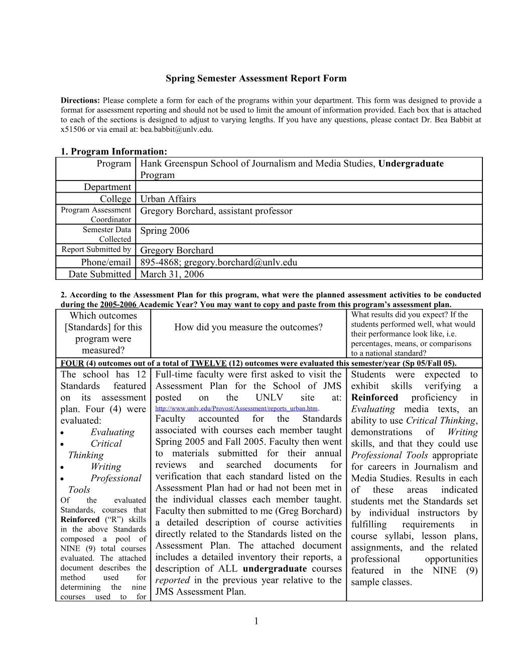 Annual Assessment Report Form for Student Learning Outcomes Assessment s3