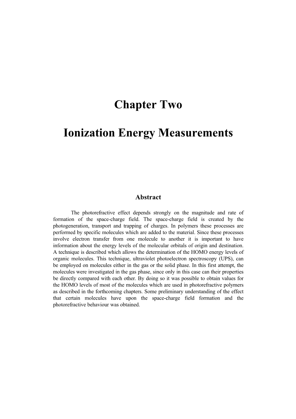 Chapter Two Ionization Energy Measurements