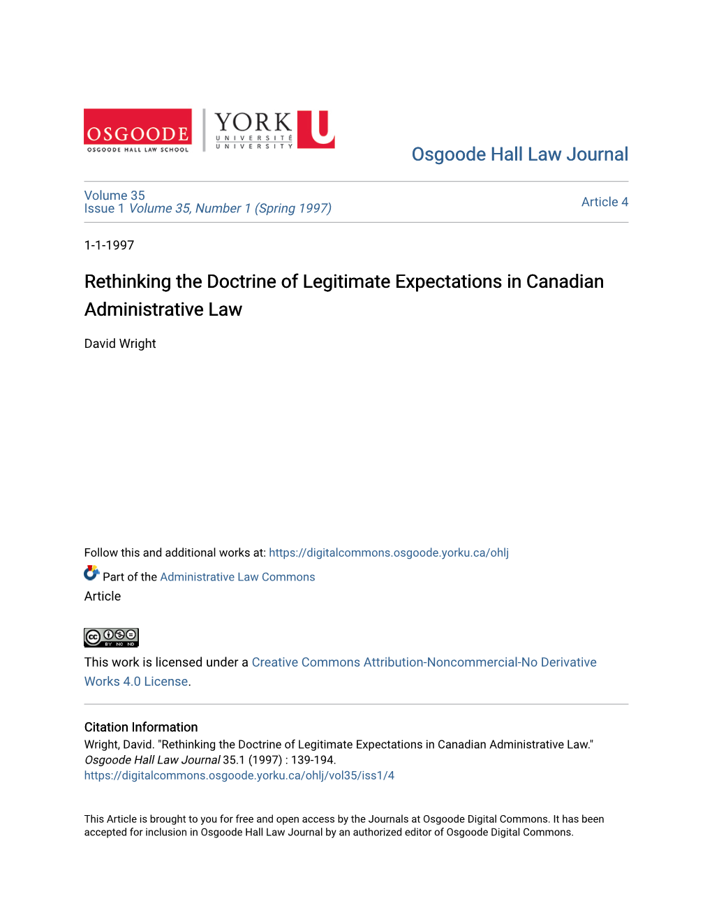 Rethinking the Doctrine of Legitimate Expectations in Canadian Administrative Law