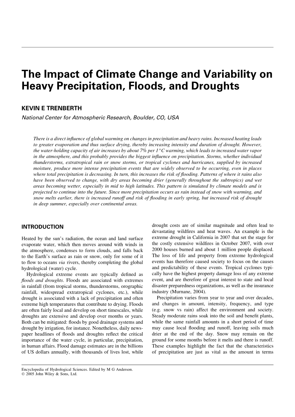 The Impact of Climate Change and Variability on Heavy Precipitation, Floods, and Droughts