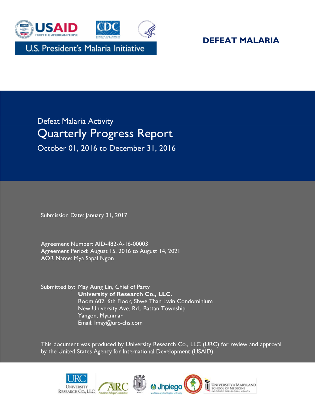 Quarterly Progress Report October 01, 2016 to December 31, 2016