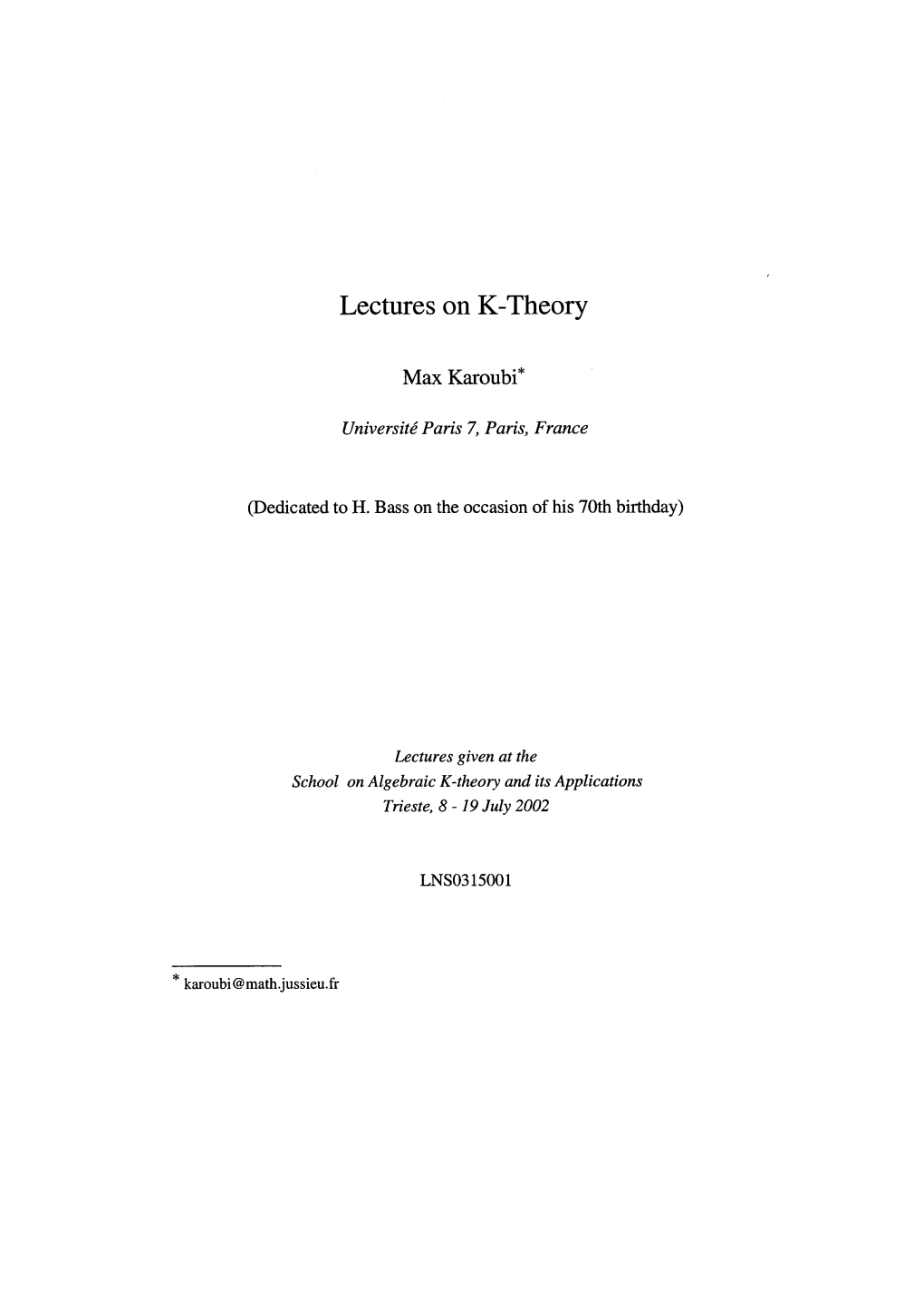 Lectures on K-Theory