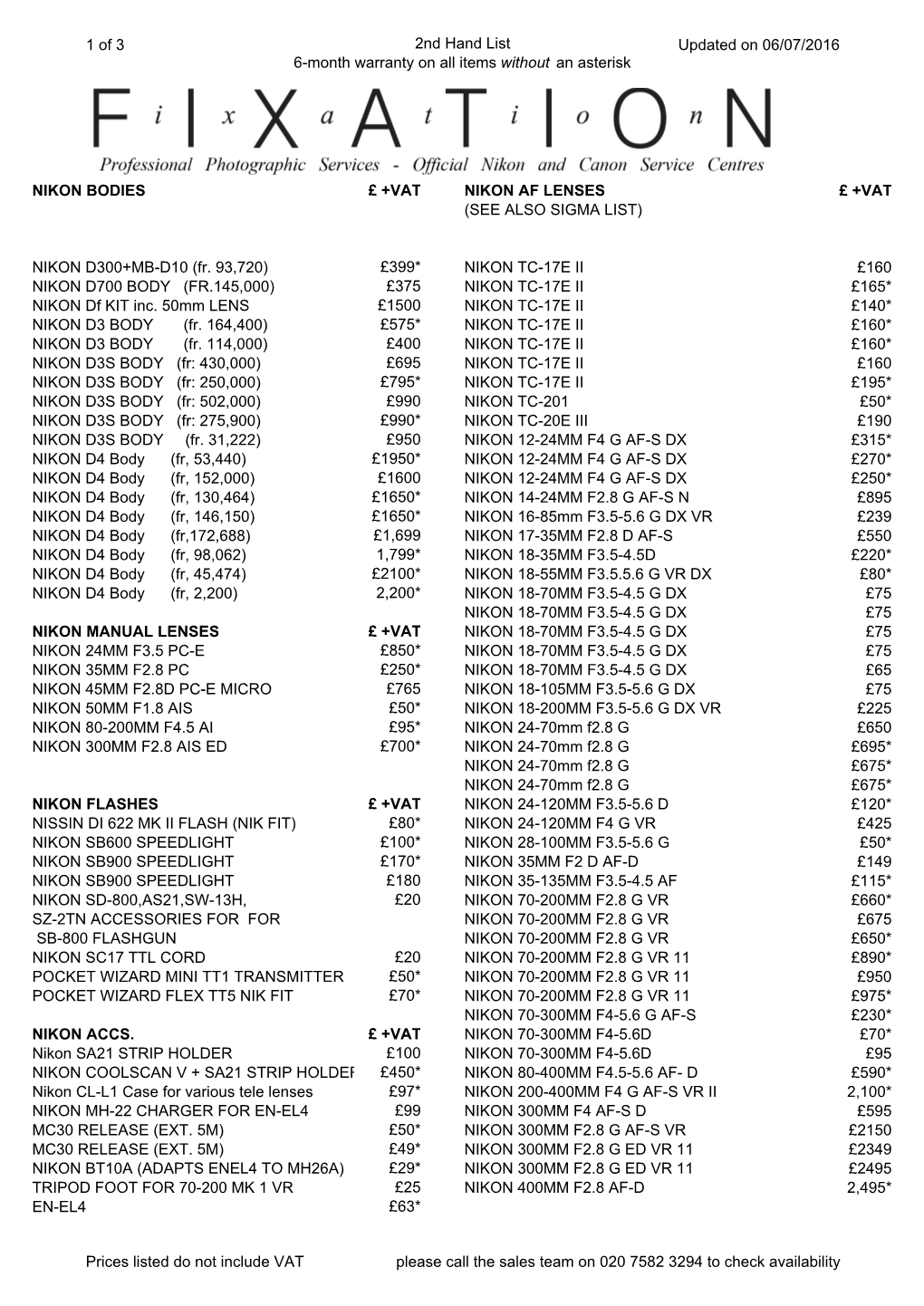 1 of 3 2Nd Hand List 6-Month Warranty on All Items Without an Asterisk