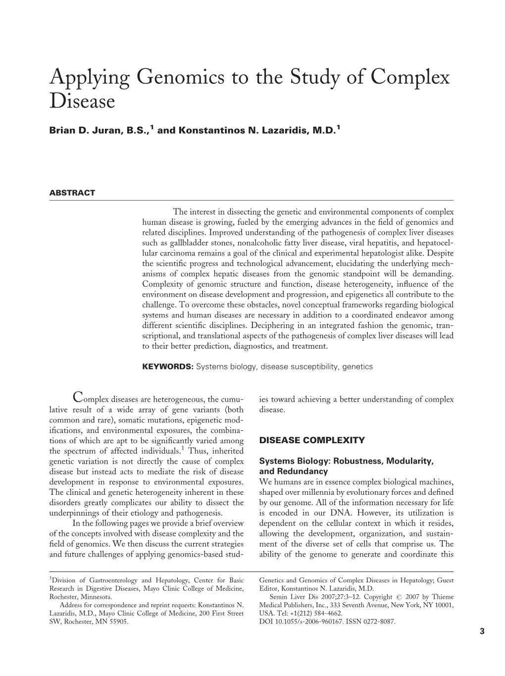 Applying Genomics to the Study of Complex Disease