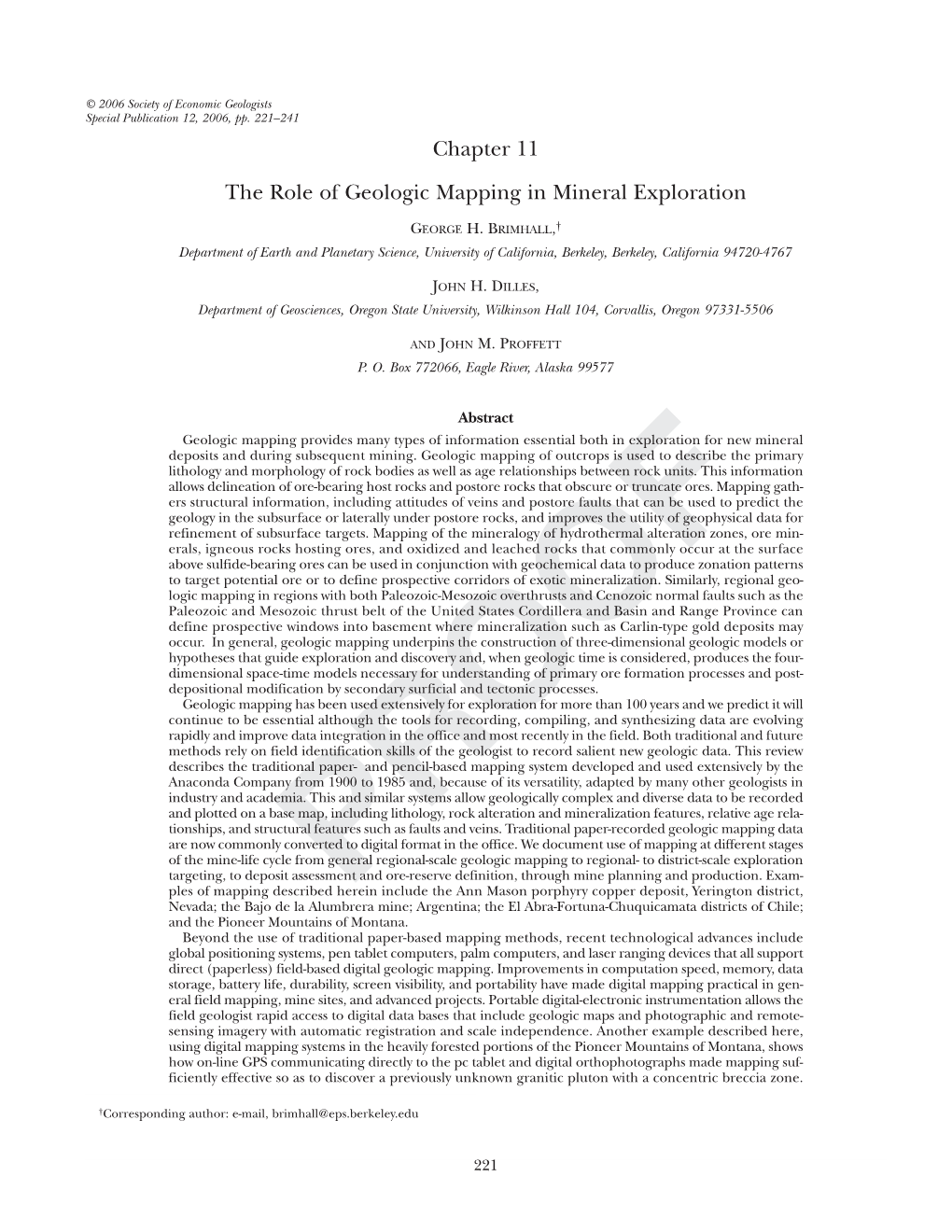 Chapter 11 the Role of Geologic Mapping in Mineral Exploration