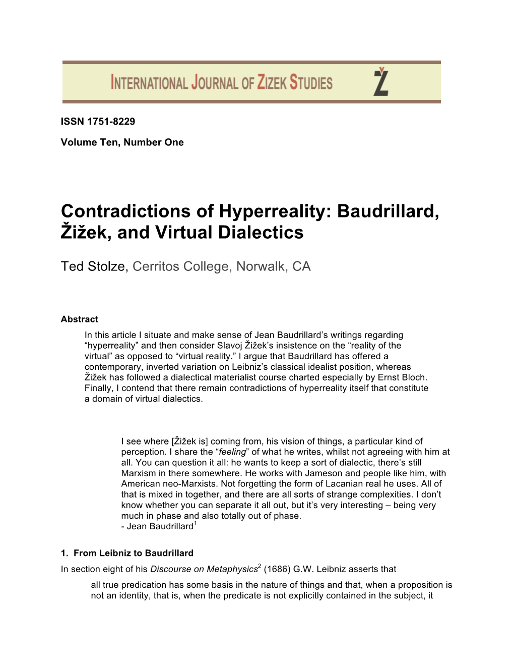 Baudrillard, Žižek, and Virtual Dialectics