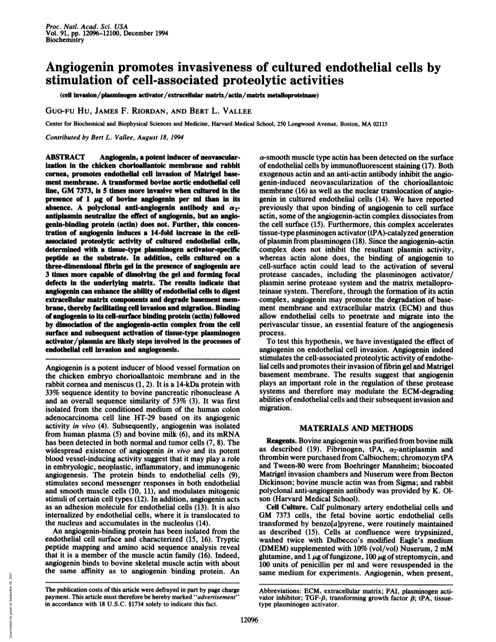 Stimulation of Cell-Associated Proteolytic Activities (Cell Lnvason/Plasmlnogen Activator/Extracelular Matrlx/Actin/Matrix Metafloproteinase) GUO-Fu Hu, JAMES F